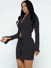 Long Sleeve Crop Tops Mini Skirts Sets
